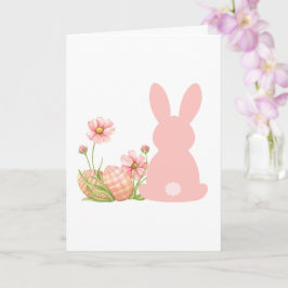 Cute Pink Easter Bunny with Spring Flowers  カード