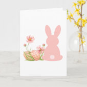 Cute Pink Easter Bunny with Spring Flowers  カード (黄色い花)