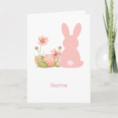 Cute Pink Easter Bunny with Spring Flowers  カード (正面)