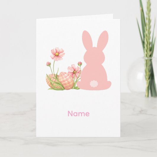 Cute Pink Easter Bunny with Spring Flowers  カード (正面)