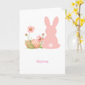 Cute Pink Easter Bunny with Spring Flowers  カード (黄色い花)