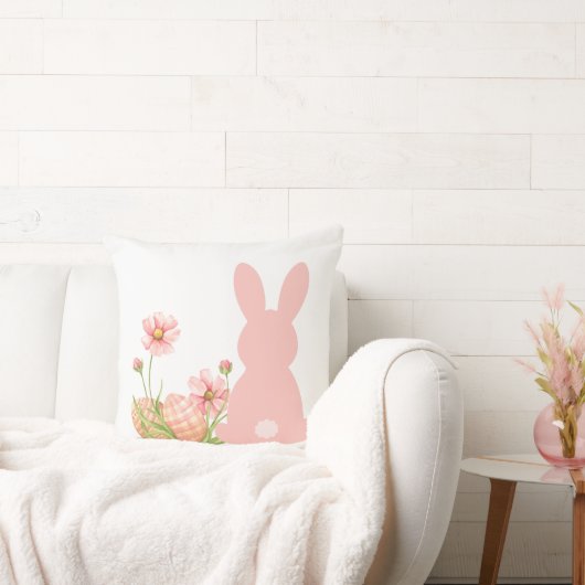 Cute Pink Easter Bunny with Spring Flowers  クッション (ソファ)