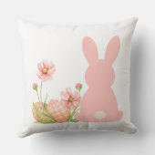Cute Pink Easter Bunny with Spring Flowers  クッション (裏面)