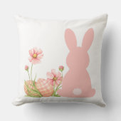 Cute Pink Easter Bunny with Spring Flowers  クッション (正面)