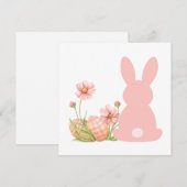 Cute Pink Easter Bunny with Spring Flowers  サンキューカード (正面/裏面)