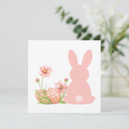 Cute Pink Easter Bunny with Spring Flowers  サンキューカード