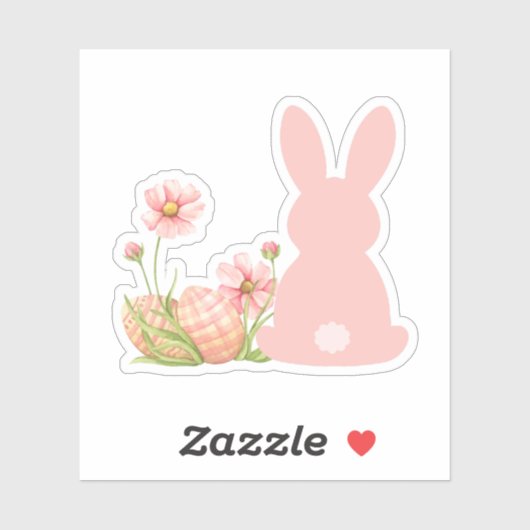 Cute Pink Easter Bunny with Spring Flowers シール (シート)