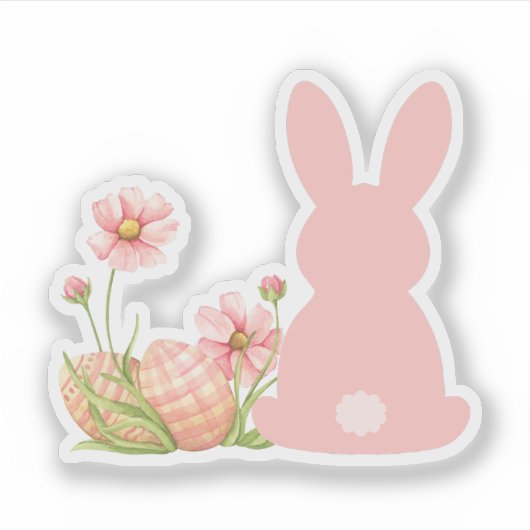 Cute Pink Easter Bunny with Spring Flowers  シール (正面)