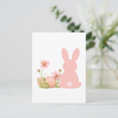 Cute Pink Easter Bunny with Spring Flowers  ポストカード (スタンド正面)