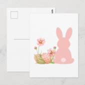 Cute Pink Easter Bunny with Spring Flowers  ポストカード (正面/裏面)