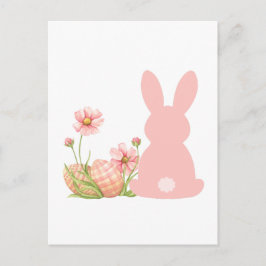 Cute Pink Easter Bunny with Spring Flowers  ポストカード