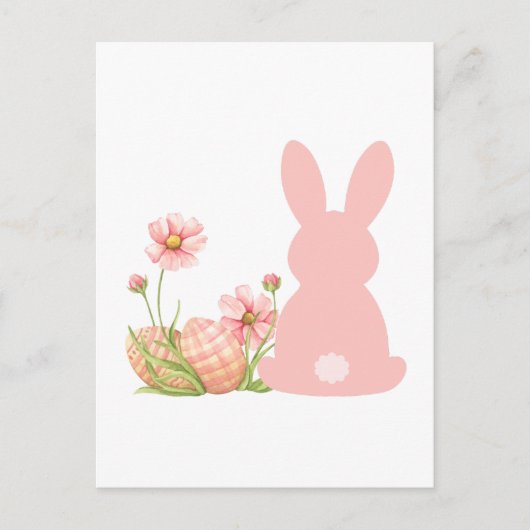 Cute Pink Easter Bunny with Spring Flowers  ポストカード (正面)