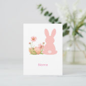 Cute Pink Easter Bunny with Spring Flowers  ポストカード (スタンド正面)