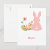 Cute Pink Easter Bunny with Spring Flowers  ポストカード (正面/裏面)