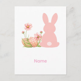 Cute Pink Easter Bunny with Spring Flowers  ポストカード