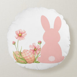 Cute Pink Easter Bunny with Spring Flowers  ラウンドクッション