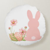 Cute Pink Easter Bunny with Spring Flowers  ラウンドクッション (裏面)