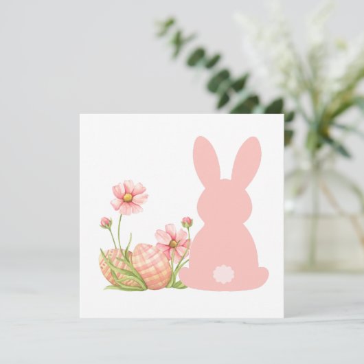 Cute Pink Easter Bunny with Spring Flowers  招待状 (スタンド正面)