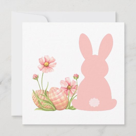Cute Pink Easter Bunny with Spring Flowers  招待状 (正面)