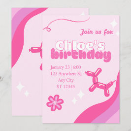 Cute pink editable birthday invite 招待状