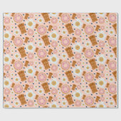 Cute Pink Eggs Bacon Donuts Seamless ラッピングペーパー (フラット)