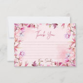 Cute Pink Elegant Floral Watercolor  サンキューカード (正面)