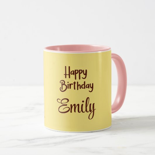 Cute Pink Elephant Birthday Mug – Custom Name Gift マグカップ (正面右)