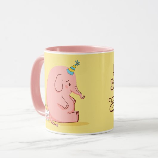 Cute Pink Elephant Birthday Mug – Custom Name Gift マグカップ (正面左)