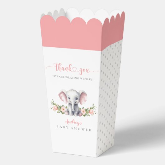 Cute Pink Elephant Floral Baby Girl Shower フェイバーボックス (正面)