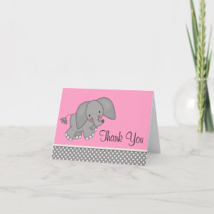 Cute Pink Elephant Thank You Cards サンキューカード