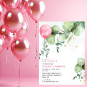 cute Pink eucalyptus Balloon It's Girl Baby Shower 招待状