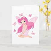 Cute Pink Fairy and Magical Butterflies カード (黄色い花)