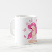 Cute Pink Fairy and Magical Butterflies コーヒーマグカップ (正面左)