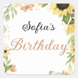 Cute Pink fairy Coquette primer cumpleaños スクエアシール