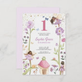 Cute Pink fairy Coquette primer cumpleaños 招待状 (正面/裏面)