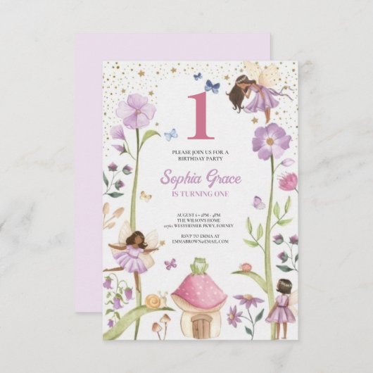 Cute Pink fairy Coquette primer cumpleaños 招待状 (正面/裏面)