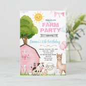 Cute pink farm barnyard invitation 招待状 (スタンド正面)