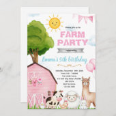 Cute pink farm barnyard invitation 招待状 (正面/裏面)