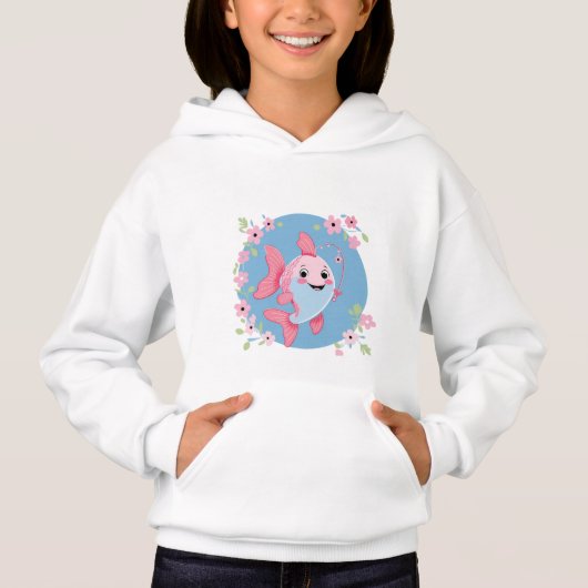 Cute Pink Fish – Kids’ Hoodie (正面)