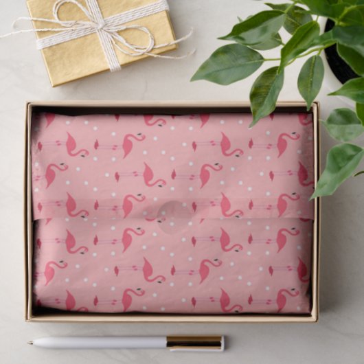 Cute Pink Flamingo and Dots Pattern 薄葉紙 (ギフト)