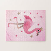 Cute Pink Flamingo Crown Stars Kids Girls Name ジグソーパズル (横)