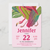 Cute Pink Flamingo Girl Tropical Aloha Summer Bday 招待状 (正面)