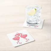 Cute Pink Flamingo Tropical Beach Wedding スクエアペーパーコースター (インサイチュ)