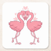 Cute Pink Flamingo Tropical Beach Wedding スクエアペーパーコースター (正面)