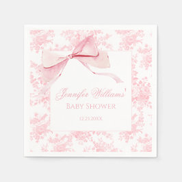 Cute Pink Floral Bow Coquette Baby Girl Shower スタンダードカクテルナプキン