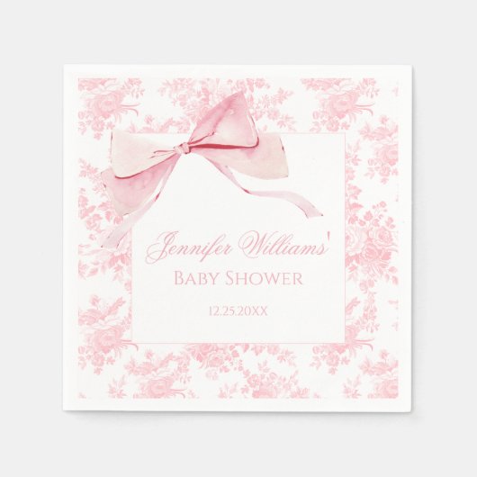 Cute Pink Floral Bow Coquette Baby Girl Shower スタンダードカクテルナプキン (正面)
