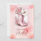 Cute Pink Floral Cowgirl Hat & Boots Bridal Shower 招待状 (正面)