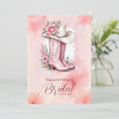 Cute Pink Floral Cowgirl Hat & Boots Bridal Shower 招待状 (スタンド正面)