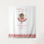 Cute Pink Floral Fairy 6th Birthday Backdrop タペストリー (正面)