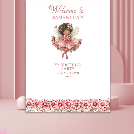 Cute Pink Floral Fairy 6th Birthday Backdrop タペストリー